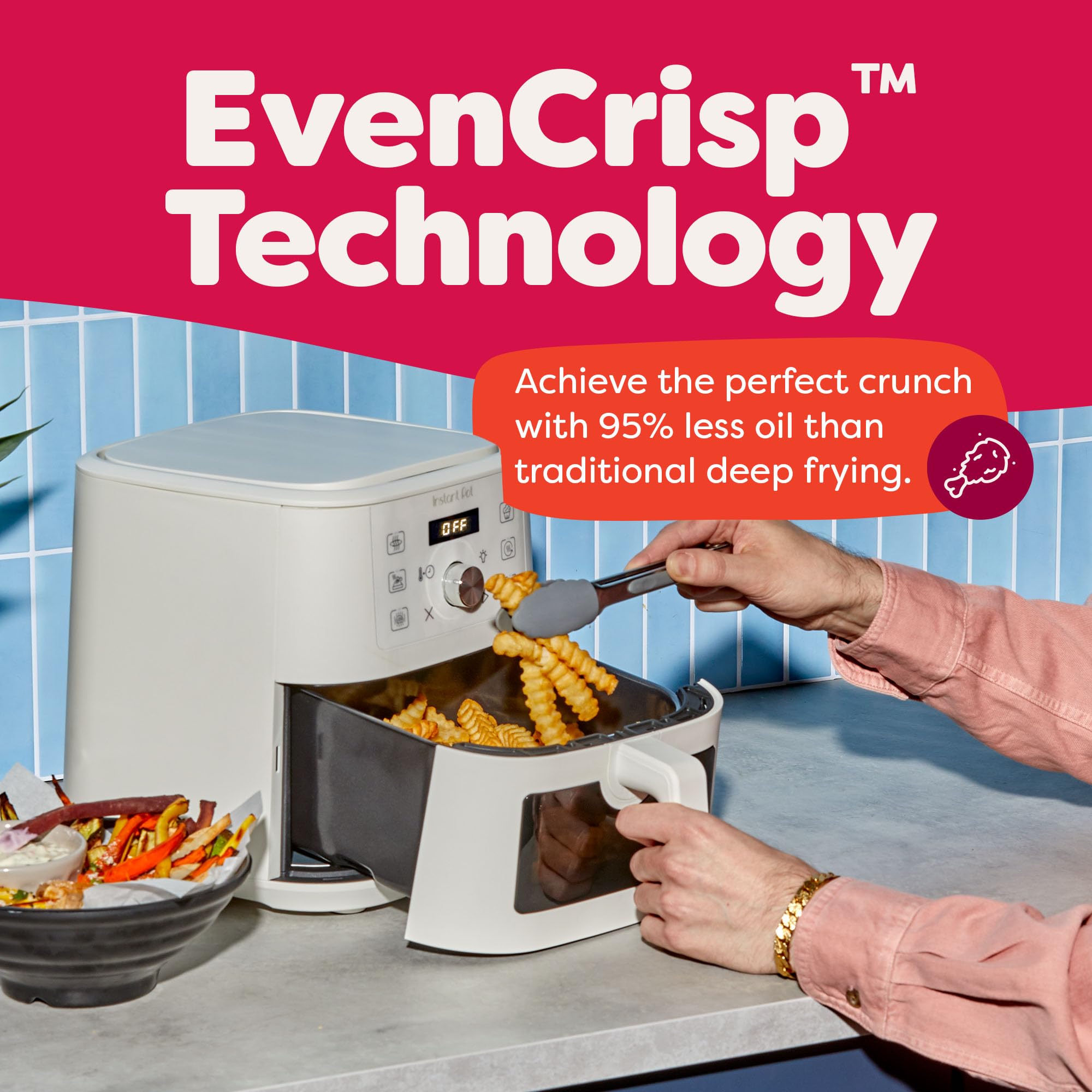 Instant Pot 4Qt VORTEX 6-in-1 Mini Air Fryer, Custom Program Options, Air Fry, Broil, Roast, Dehydrate, Bake, Reheat, Sea Salt, 4 Quarts