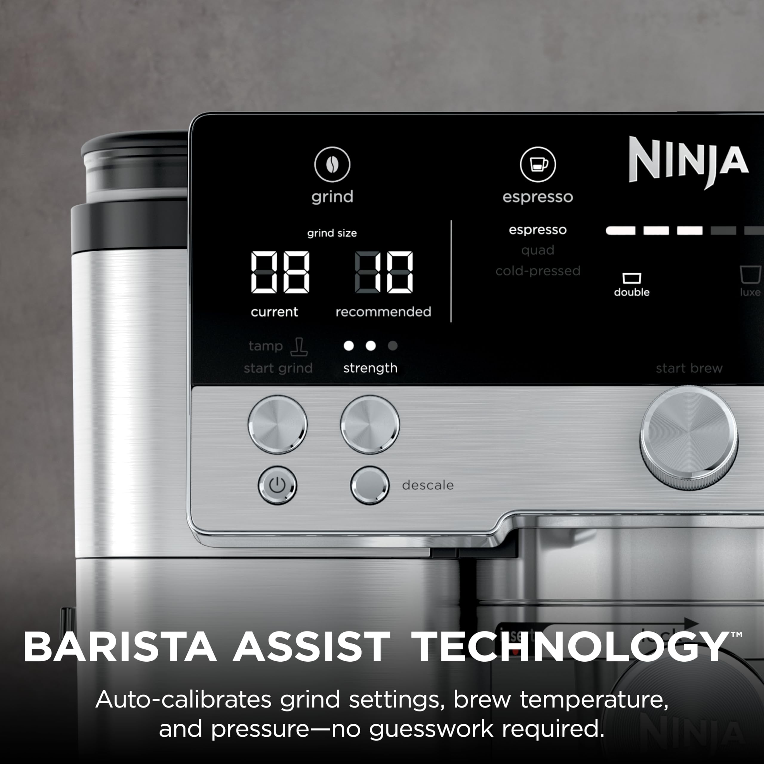 Ninja Luxe Café 3-in-1 Espresso, Drip Coffee and Cold Brew Machine | Intergrated Coffee Grinder, Milk Frother, Assisted Tamper & Built-In Espresso Accessory Storage | Stainless Steel | ES601