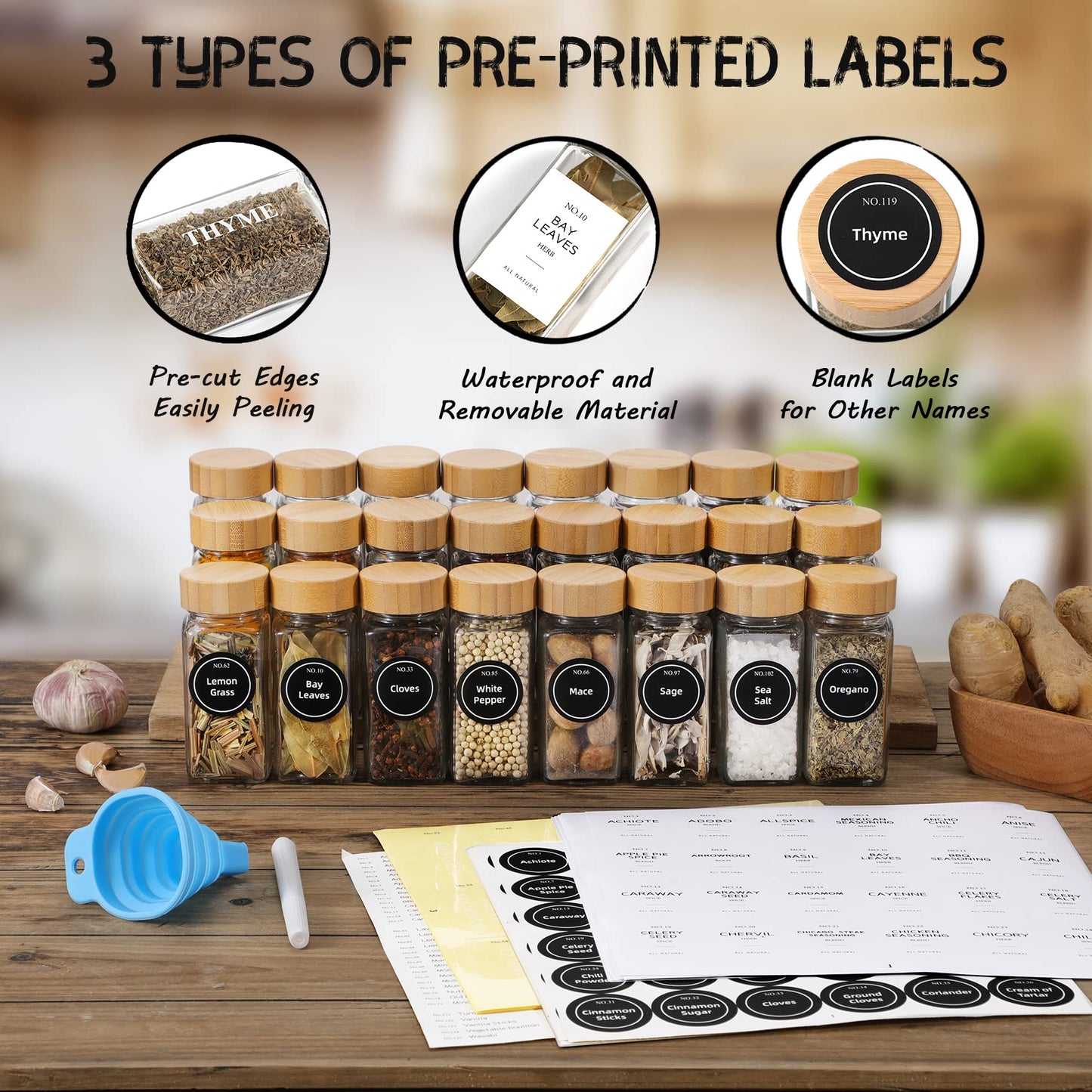 Glass Spice Jars with Bamboo Lids