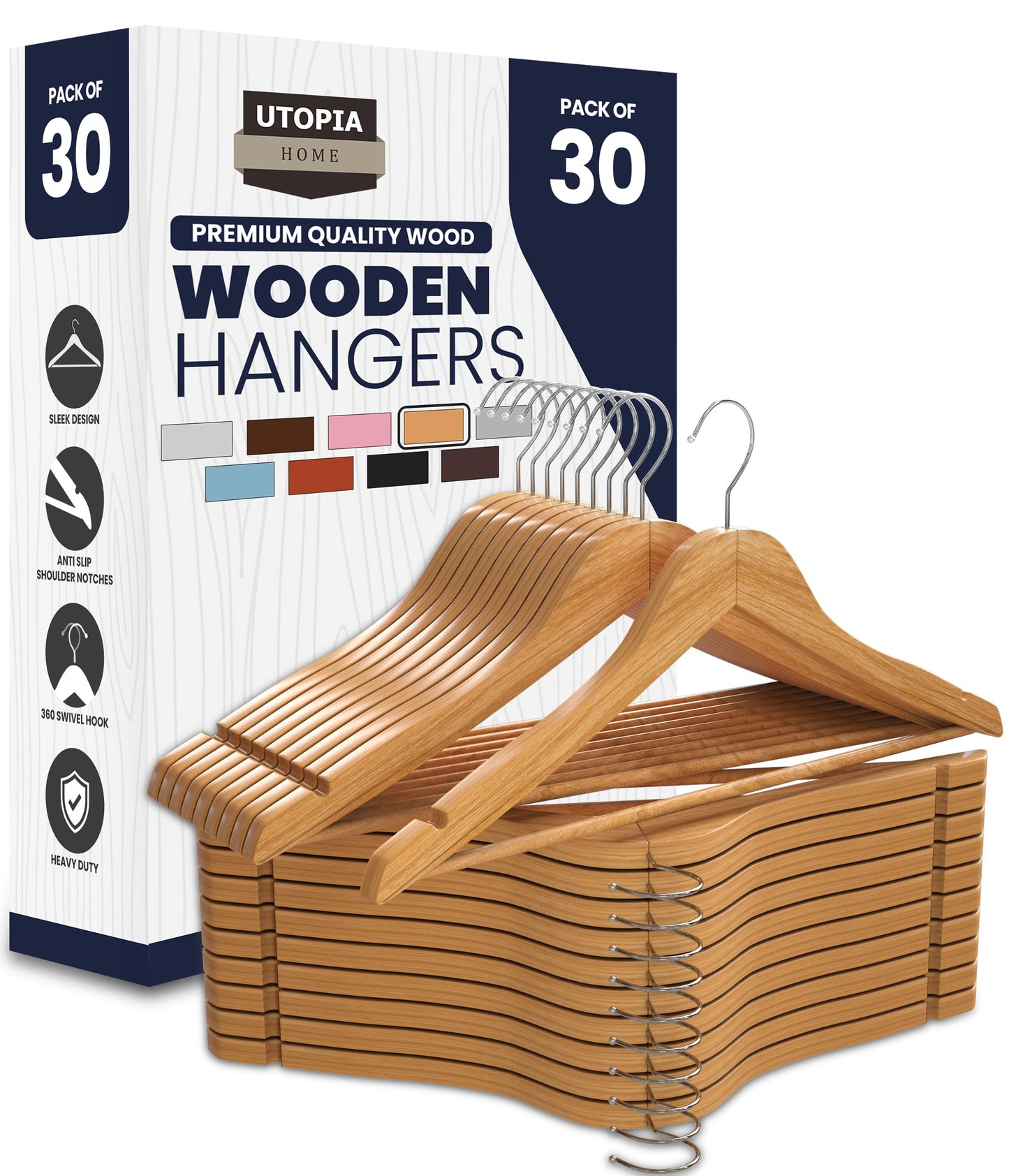 Utopia Home Premium Wooden Hangers 30 Pack - Heavy Duty & Durable Coat Hanger