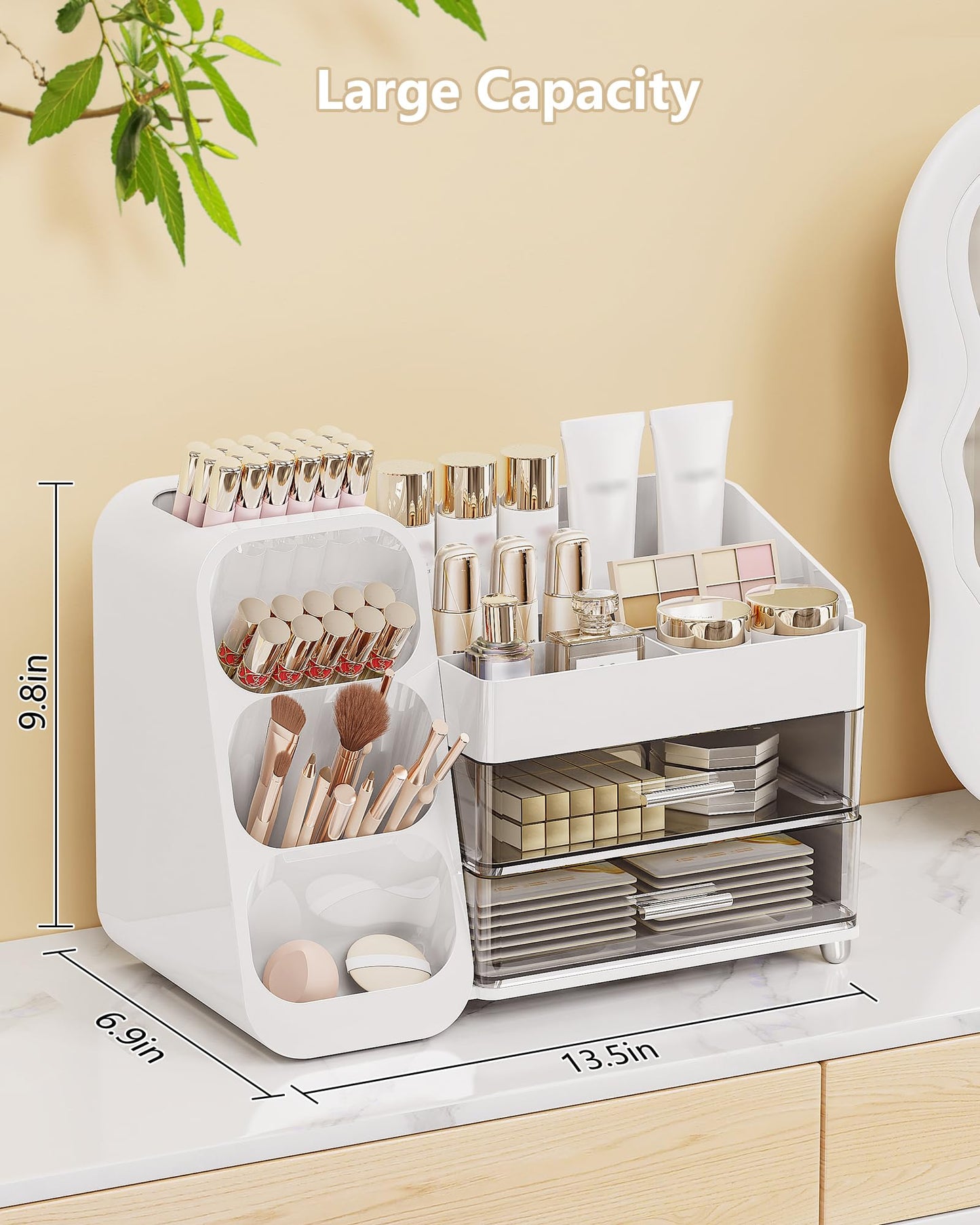 Anylady Makeup Organizer with Drawers, Skincare Organizer (Large Size Thick), Storage Box Cosmetic Display Cases, Make up Organizers for Vanity, Dresser, Desk, Kitchen, Countertop (White)