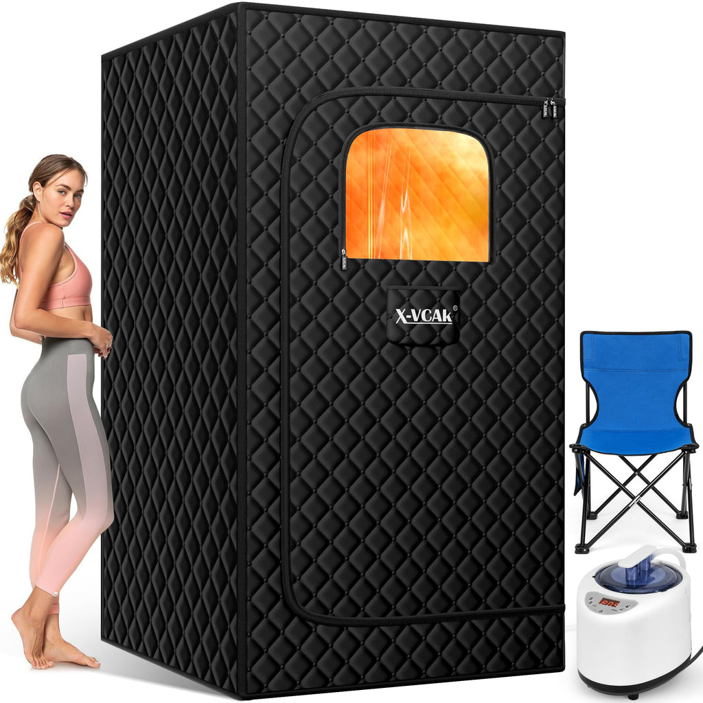X-Vcak Upgraded Sauna Box for Relaxation, Detoxification, Portable Sauna for Home with Steamer, Remote Control, Folding Chair, 9 Levels, 2.6’ x 2.6’ x 5.9’