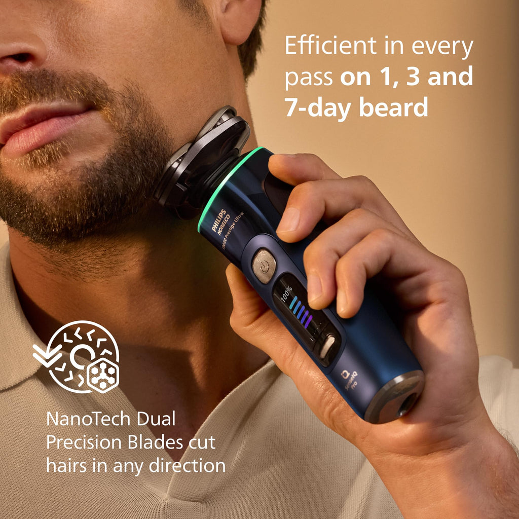 Philips Norelco Shaver i9000 Prestige Ultra, Wet & Dry Electric Shaver, Adriatic, SenseIQ Pro Technology, Triple Lift & Cut System, 360 Rotating NanoTech Precision Blades, Precision Trimmer, XP9401/92