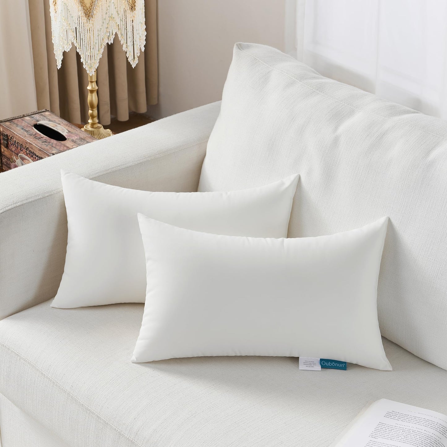 Oubonun 12×20 Waterproof Outdoor Lumbar Pillow Inserts (Set of 2) – Soft & Fluffy Polyester Filling for Patio/Porch