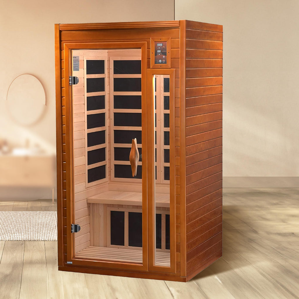 DYNAMIC SAUNAS Barcelona 1- to 2-Person Low EMF FAR Infrared Sauna with Red Light Therapy & Bluetooth Speakers | Personal Indoor Dry Heat Sauna for Home & Gym – Made from Canadian Hemlock