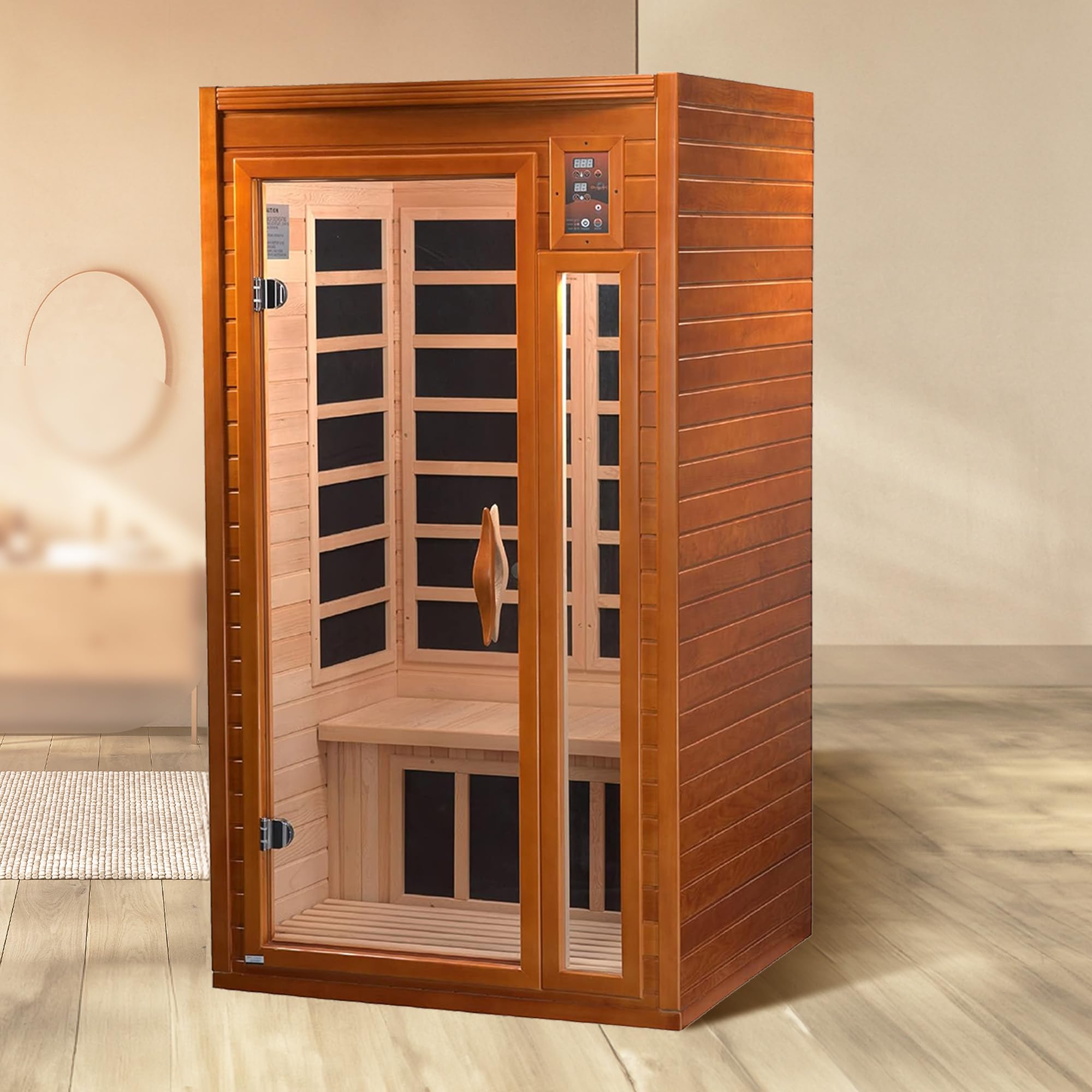 DYNAMIC SAUNAS Barcelona 1- to 2-Person Low EMF FAR Infrared Sauna with Red Light Therapy & Bluetooth Speakers | Personal Indoor Dry Heat Sauna for Home & Gym – Made from Canadian Hemlock