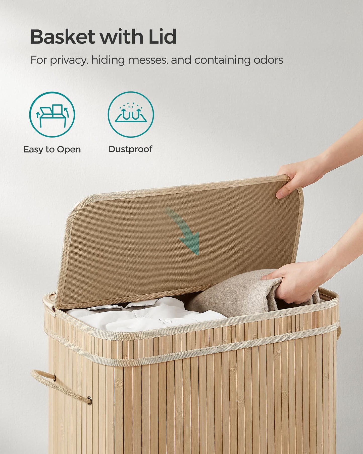 Laundry Hamper with Lid, Bamboo Laundry Basket