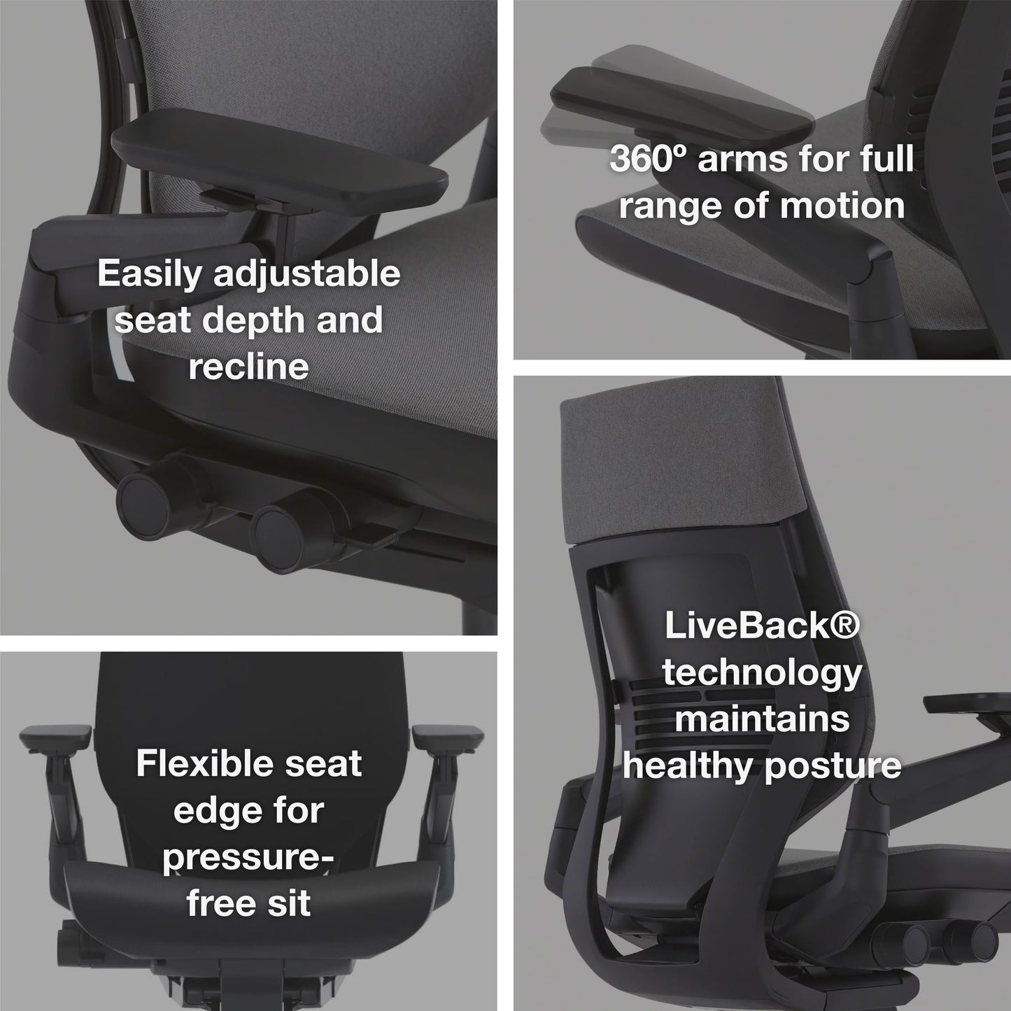 Steelcase Gesture Ergonomic Office Chair: 360° Armrests, Fully Adjustable Work Chair for Desk (Graphite Gray Fabric)