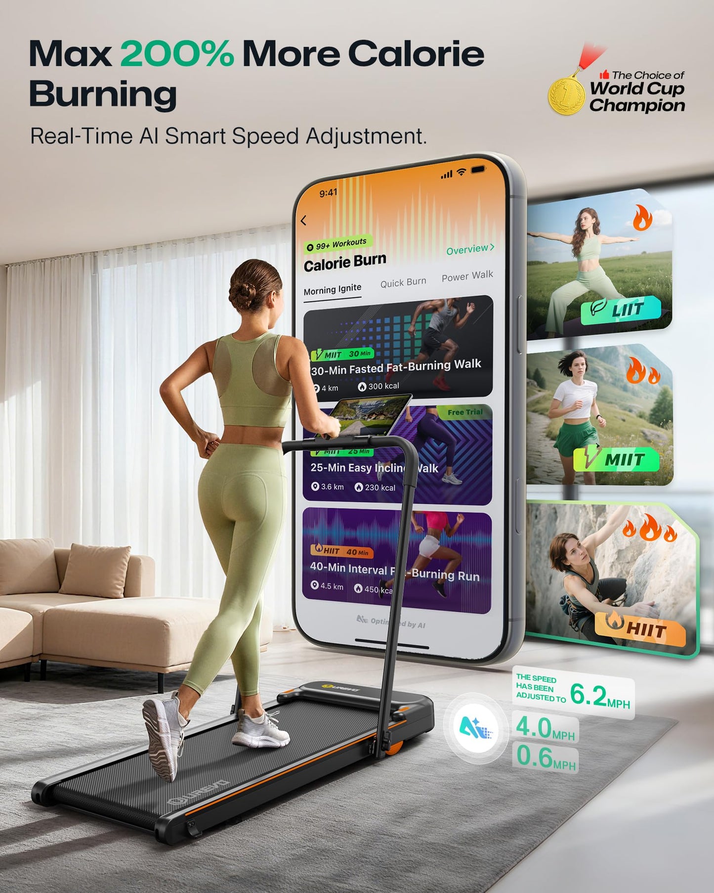 UREVO Strol 2E Folding 2-in-1 Treadmill & Walking Pad w/ App & Safety Handle for Home Office