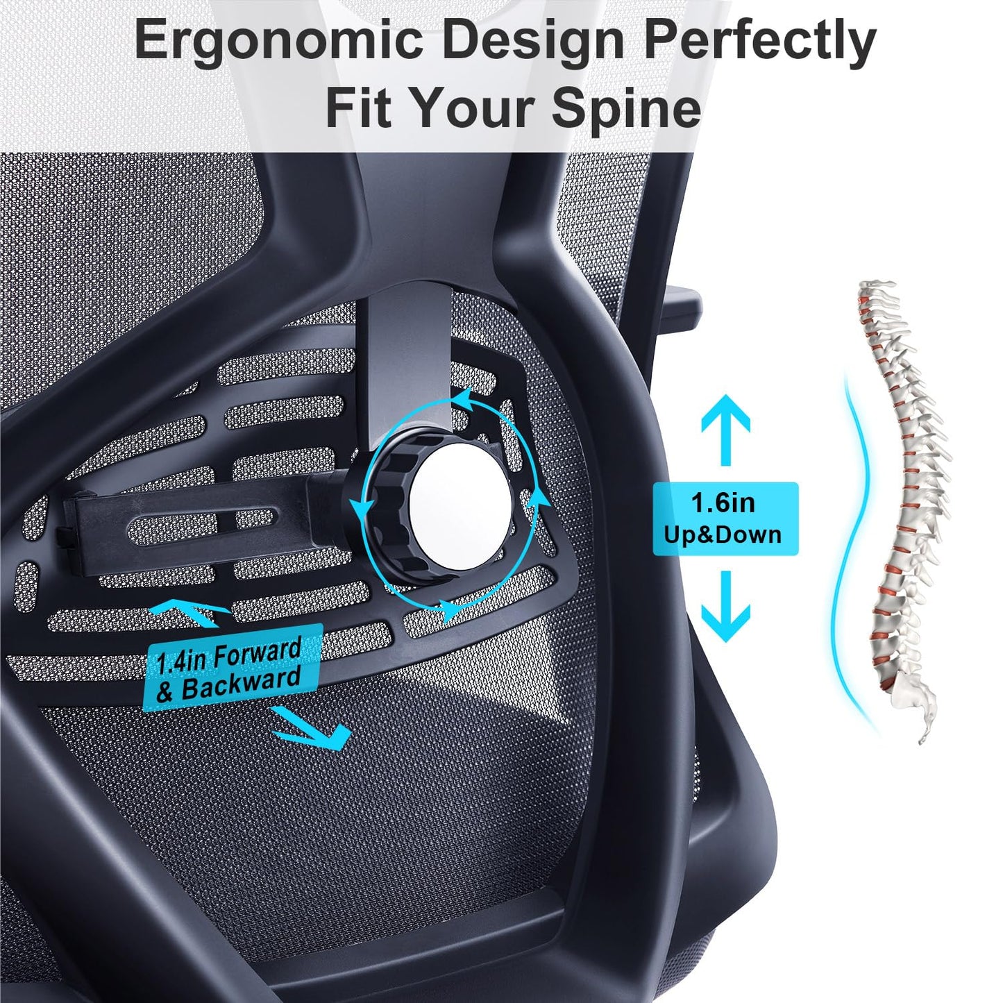 Ticova Ergonomic Office Chair: High Back Mesh Desk Chair w/ 3D Armrest, Adjustable Lumbar, 130° Recline & Rotatable Headrest
