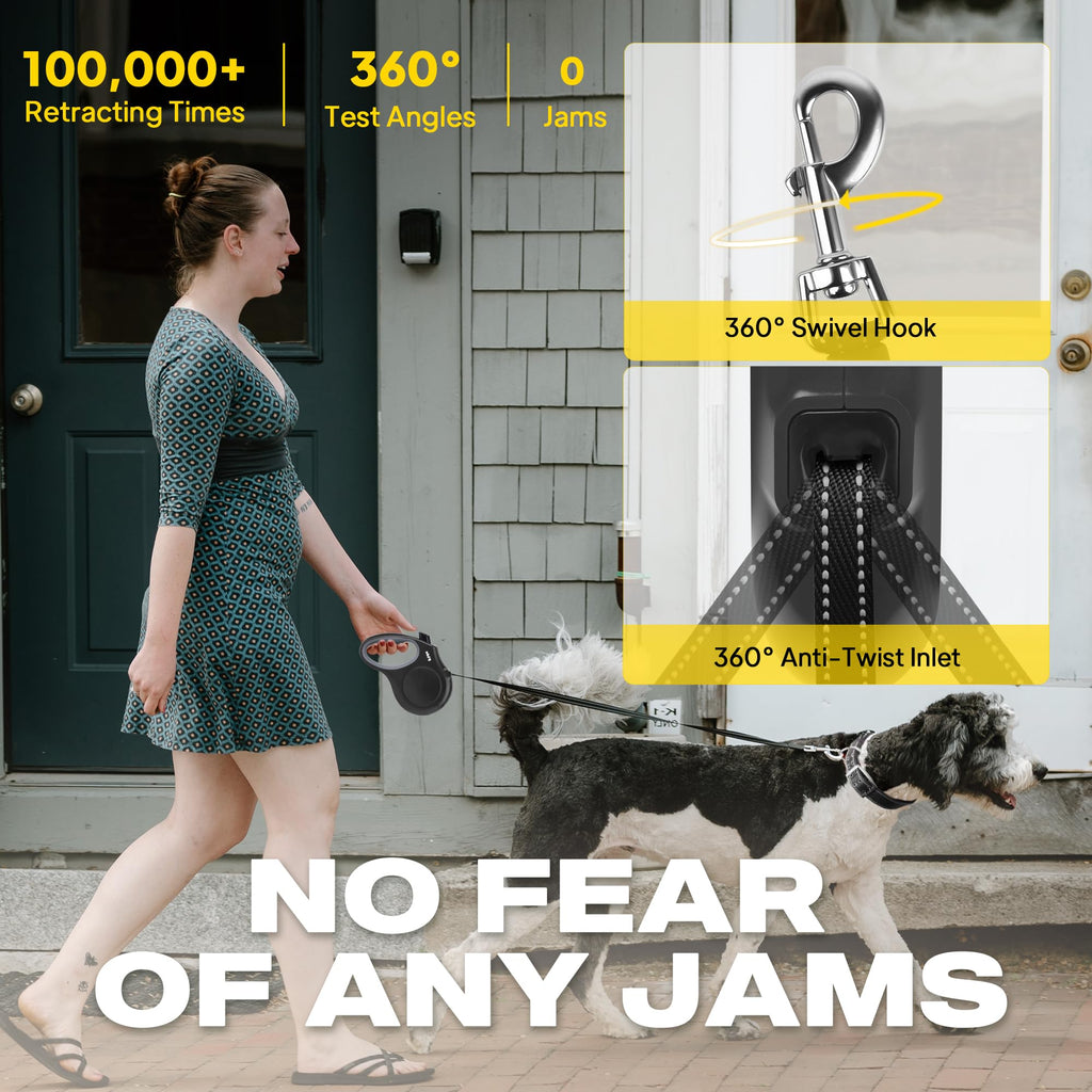 Fida Retractable Dog Leash, 16 ft Dog Walking Leash for Small Dogs up to 26 lbs, 360° Tangle Free, Black