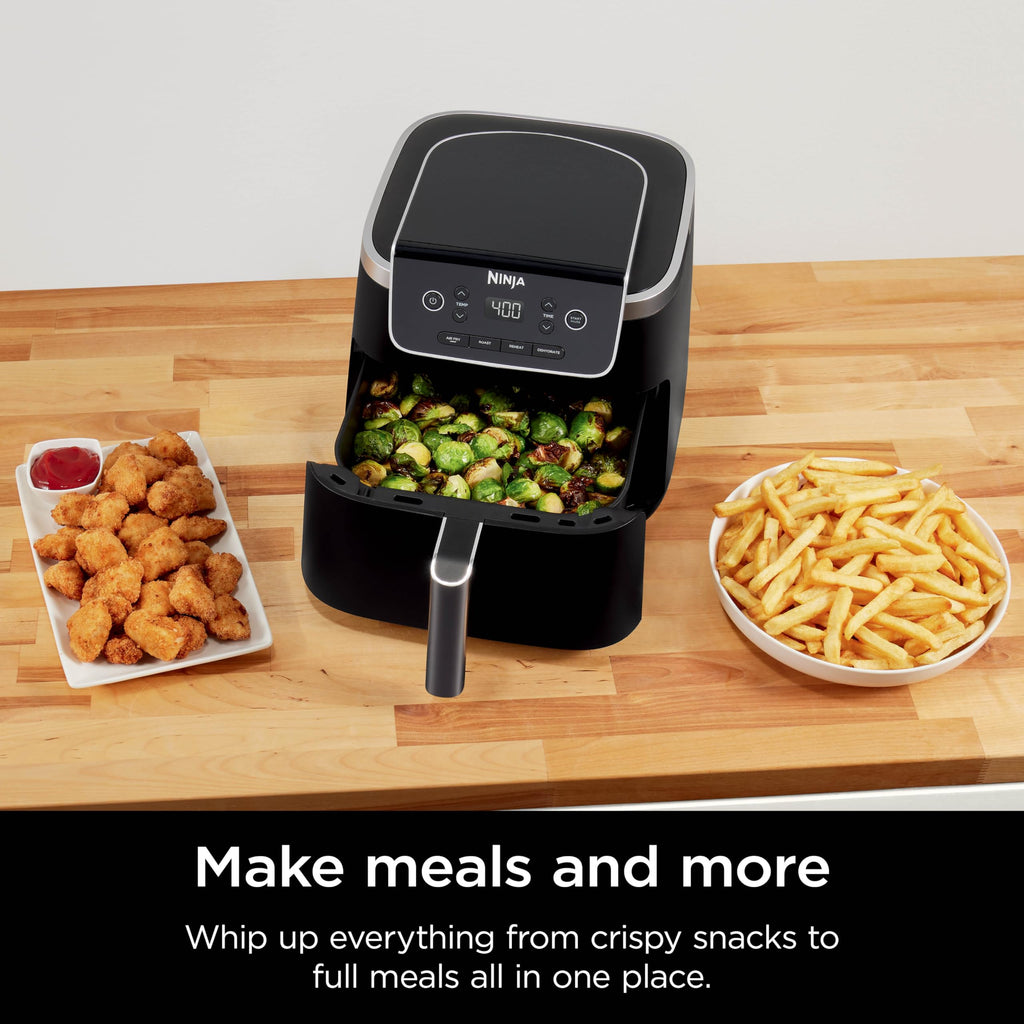 Ninja | Air Fryer | 4-in-1 Pro Air Fry, Roast, Reheat, Dehydrate | 5QT Capacity fits up to 4lbs of French Fries | 400F Max Temp | Nonstick Basket & Crisper Plate | 120V | Grey | AF141