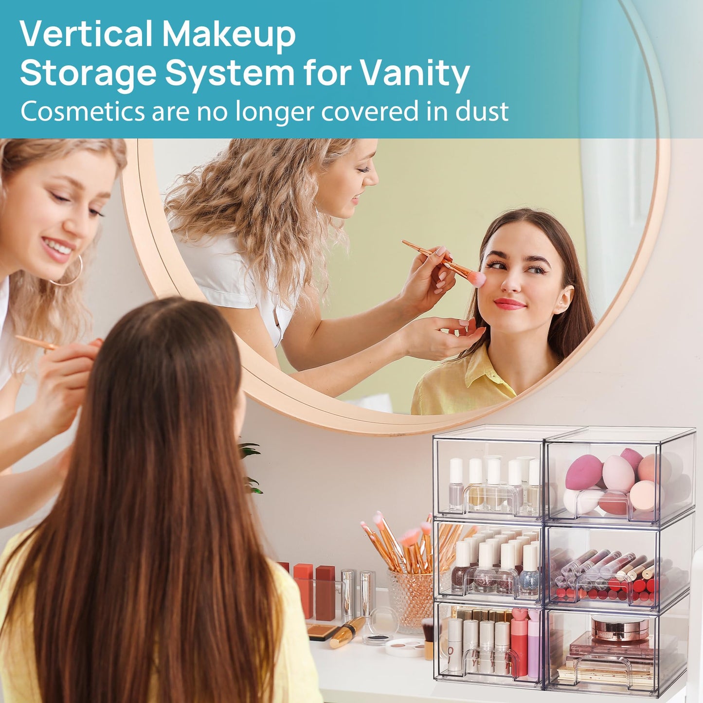 Vtopmart (6 Pack) Small Clear Stackable Storage Drawers – Acrylic Makeup Organizer Bins for Vanity, Undersink, and Cabinet