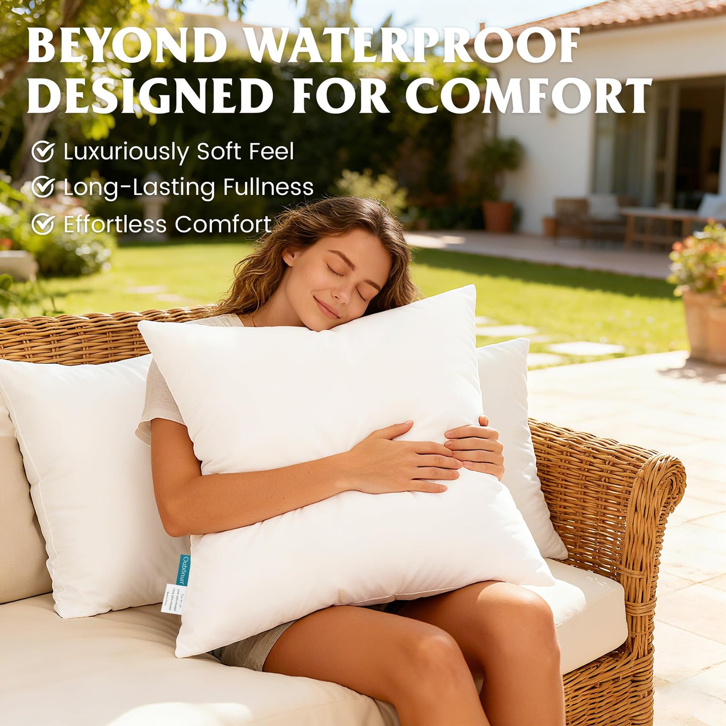 Oubonun 12×20 Waterproof Outdoor Lumbar Pillow Inserts (Set of 2) – Soft & Fluffy Polyester Filling for Patio/Porch