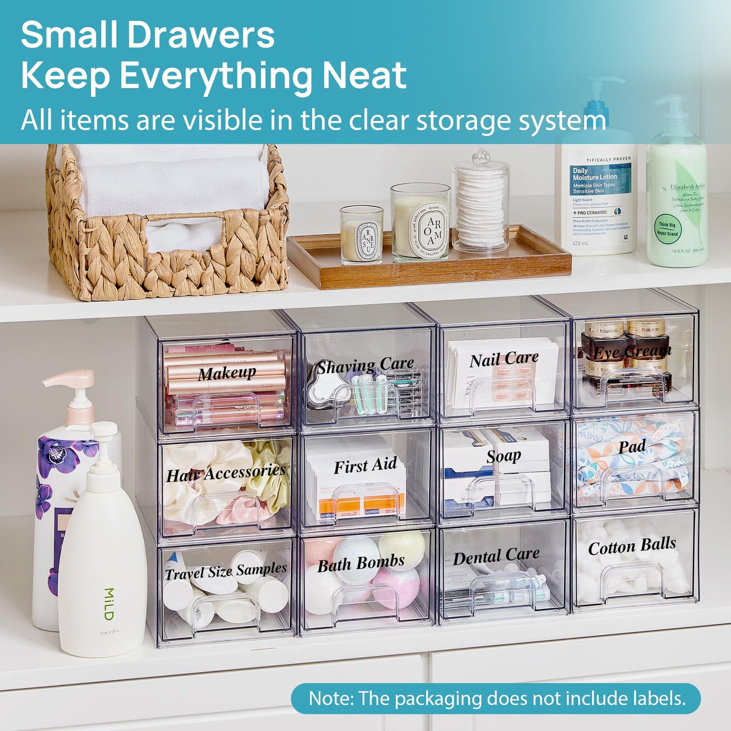 Vtopmart (6 Pack) Small Clear Stackable Storage Drawers – Acrylic Makeup Organizer Bins for Vanity, Undersink, and Cabinet