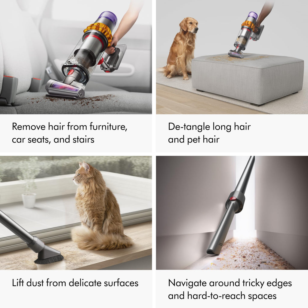 Dyson V15 Detect Plus Cordless Vacuum, Illumination Reveals dust, 240AW, 3 Power Modes, Up to 60 Minutes,² Deep Cleans Hard Floors and Carpets, Detangles pet Hair, Converts to Handheld