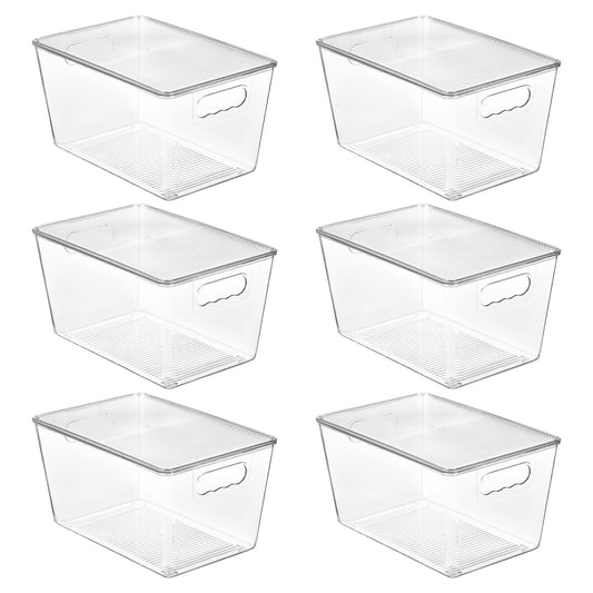 Vtopmart 6 Pack Clear Stackable Storage Bins with Lids & Handles – Large Plastic Organizers for Pantry, Fridge, Cabinet