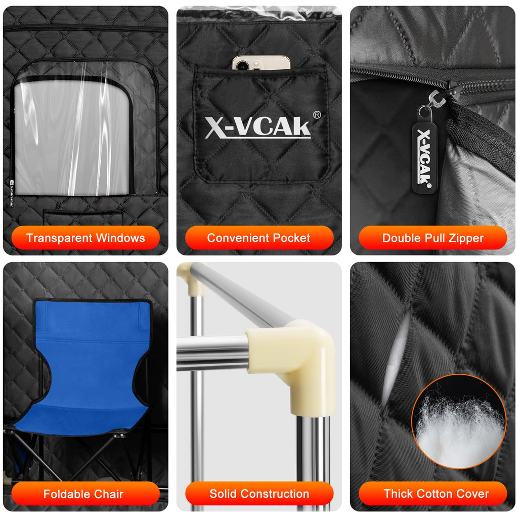 X-Vcak Upgraded Sauna Box for Relaxation, Detoxification, Portable Sauna for Home with Steamer, Remote Control, Folding Chair, 9 Levels, 2.6’ x 2.6’ x 5.9’