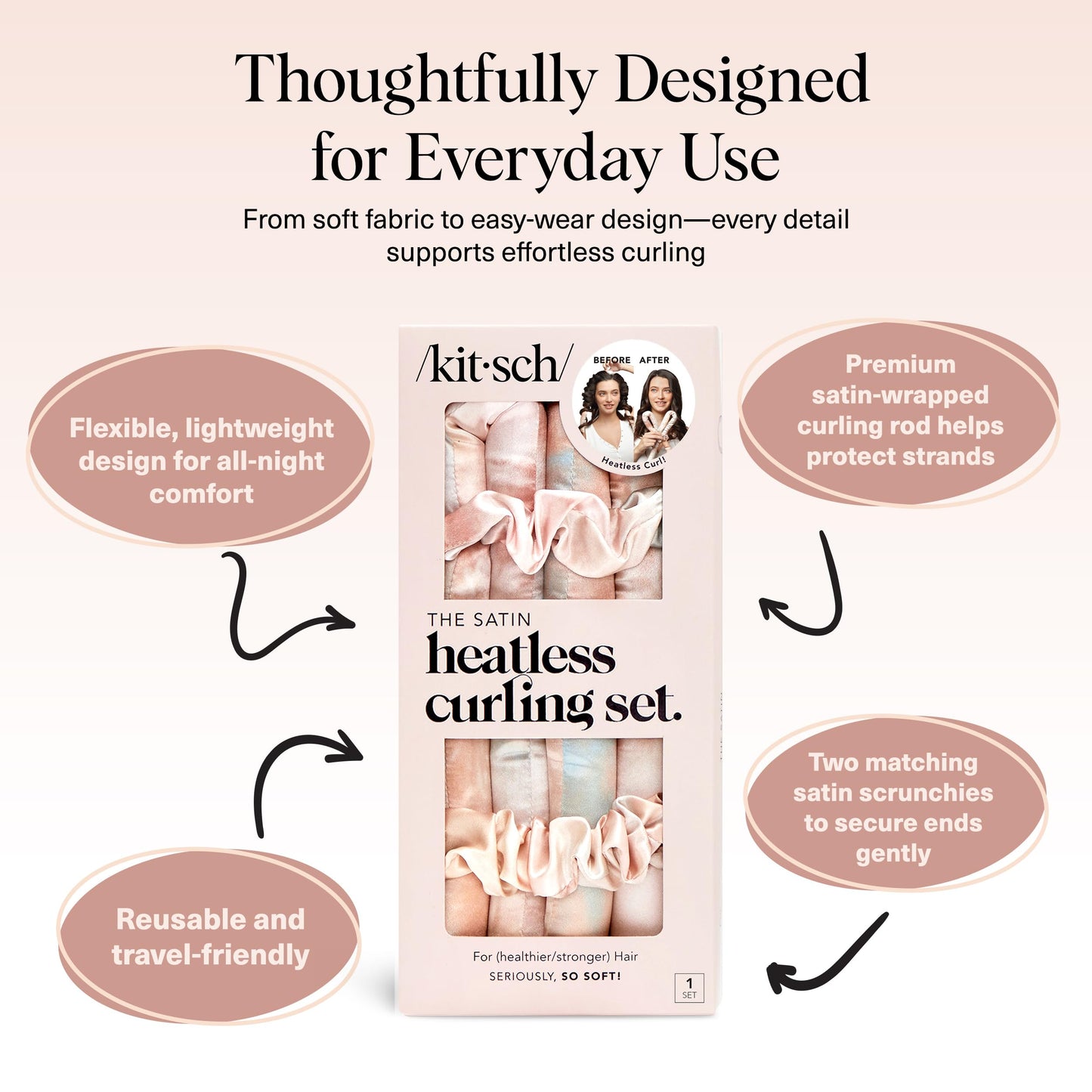 Heatless Satin Curling Set — Gentle Waves Without Damage