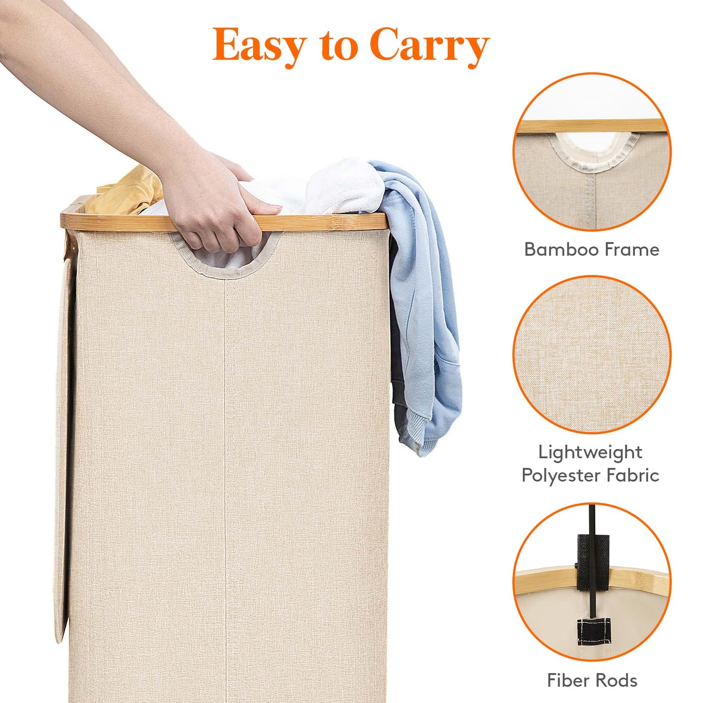 Clothes Hampers for Laundry with Bamboo Handles