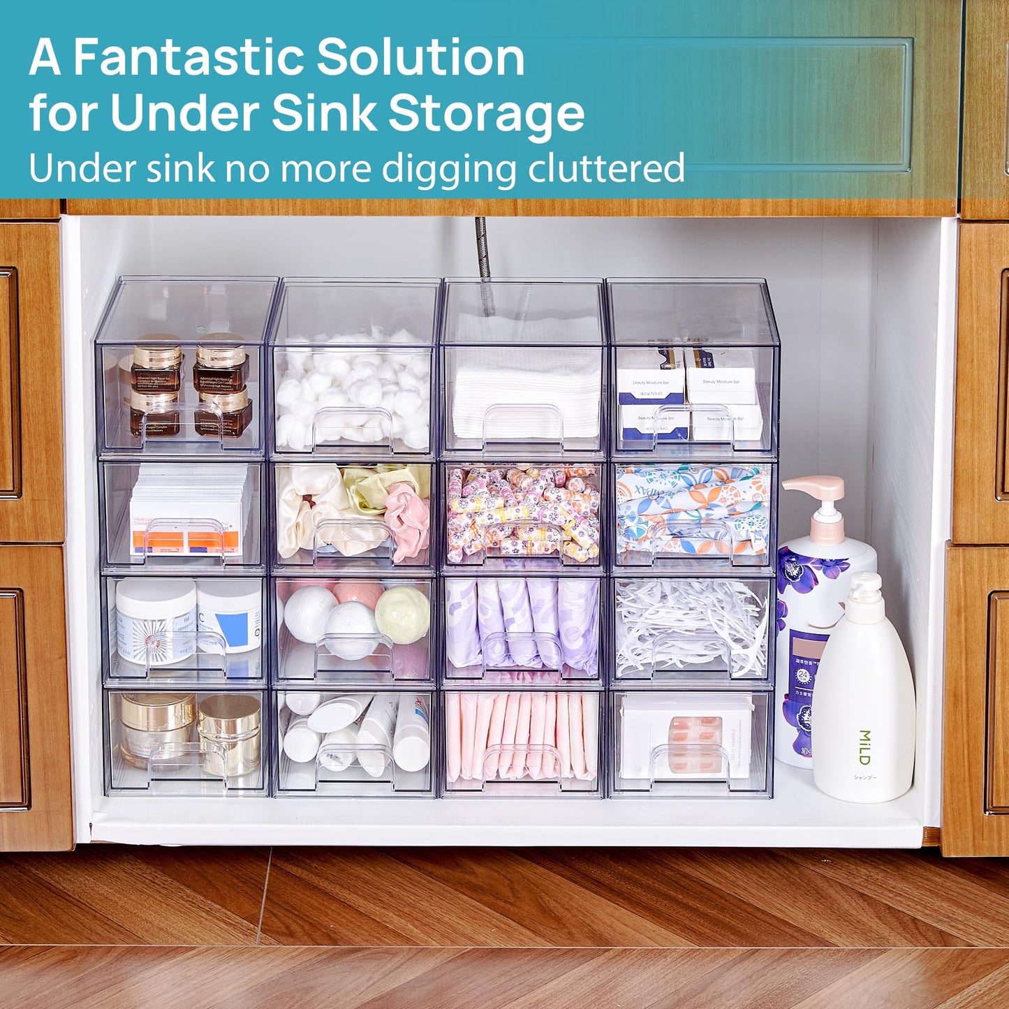 Vtopmart (6 Pack) Small Clear Stackable Storage Drawers – Acrylic Makeup Organizer Bins for Vanity, Undersink, and Cabinet