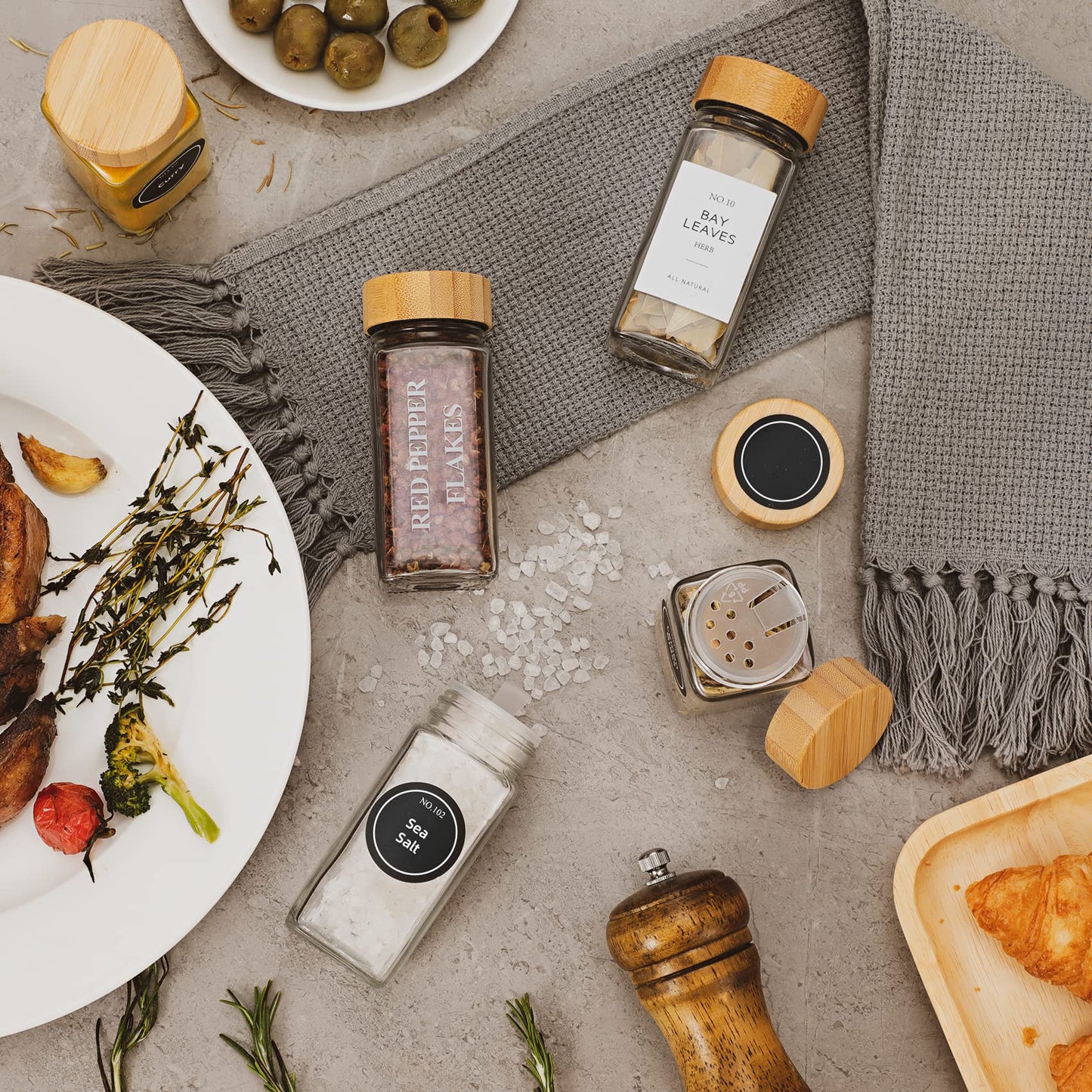 Glass Spice Jars with Bamboo Lids